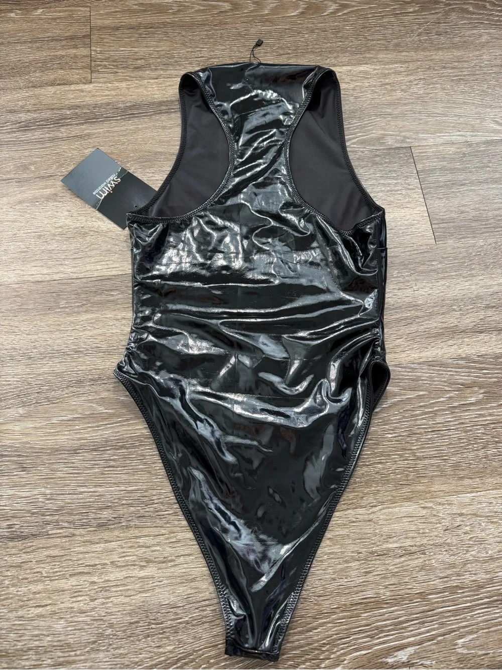 Naked Wardrobe Swim Vinyl Zip One-Piece Black